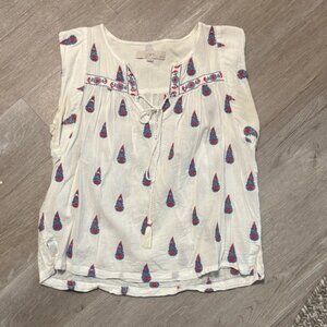 LOFT Sleeveless Blouse with Cream and Blue-Red Pattern
